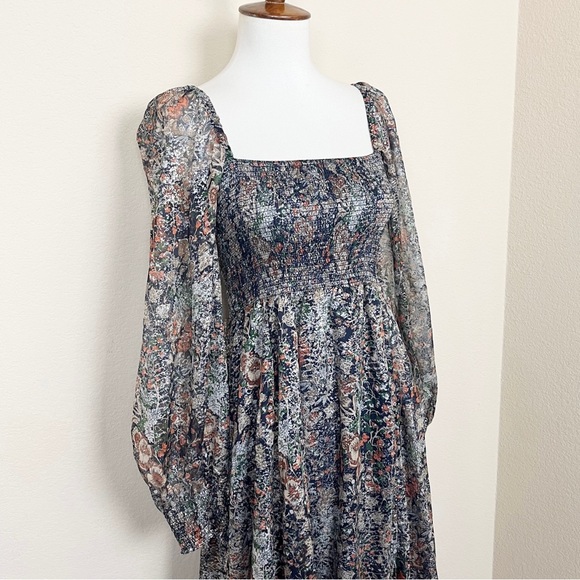 o.p.t Classic Smocked Maxi Dress in Blue Lurex - Picture 8 of 12